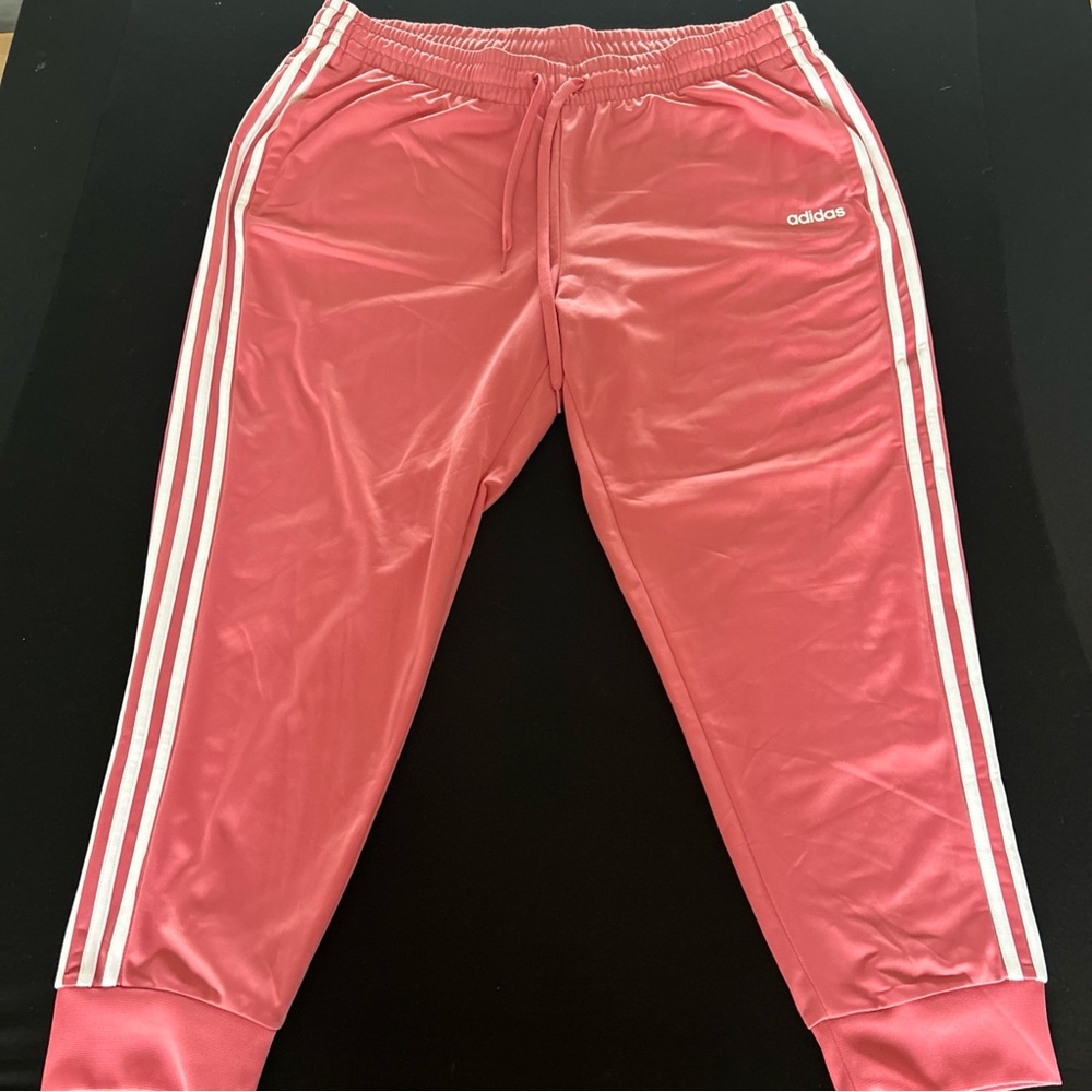 adidas Women’s 2X Jogger Pants Pink Activewear Drawstring Elastic Waist